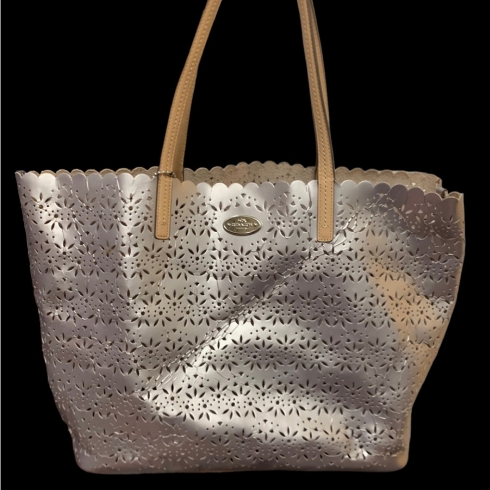 Coach metallic eyelet tote with attached wristlet